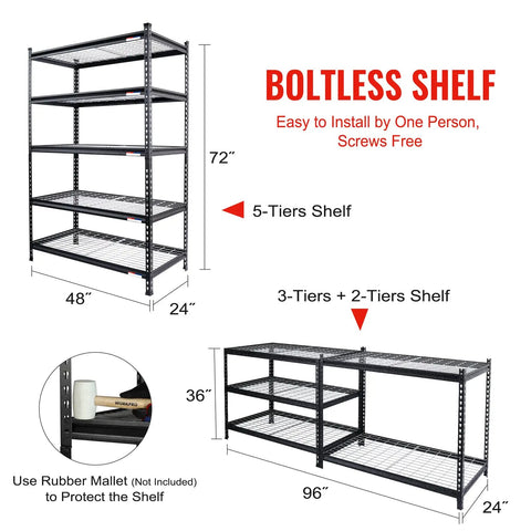 Beefy 5-Tier Adjustable Metal Shelving Unit 48 By 24 By 72 Inches, 4000 Lbs Capacity, Heavy Duty Storage Rack For Garage Or Workshop, Rust Resistant Frame, Easy Assembly And Adjustable Shelf Heights - boltless steel shelf