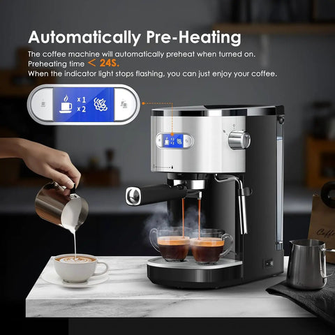 20 Bar Espresso Machine With Milk Frother Steam Wand For Home Use Compact Espresso Maker For Cappuccino And Latte 45 Oz Removable