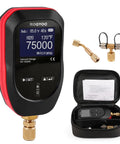 Digital Vacuum Gauge For HVAC And Refrigeration Pros, Micron Vacuum Gauge Tester With 11 Units, Real Time Pressure Readings During System Evacuation, Easy Readout For Tracking Vacuum Changes With A Vacuum Pump For Dehumidification. Digital vacuum gauge kit with case and fittings.