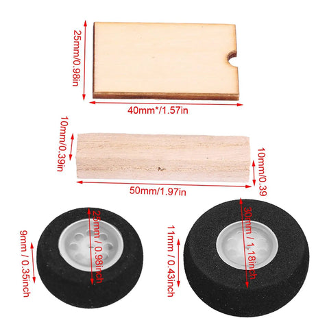 Metal Fixed Wing RC Aircraft Landing Gear Wheel Universal Set for DIY Builds with wooden components and rubber wheels