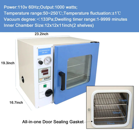 0.9 Cu Ft Vacuum Drying Oven With Digital Temperature Control For Lab Use, Drying And Heating Under Vacuum, 110V 1kW, PID Precision