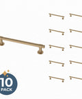Champagne Bronze Cabinet Pulls 10-Pack, 5-1/16 Inch Hole Center, modern sleek handles shown in brushed finish with pack of 10 layout