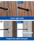 Image showing 'before and after' use of 100 Pack Black One Eighth Inch Cable Railing Protector Sleeves Heavy Duty For Wood Posts T316 Stainless Steel Deck Cable Railing Hardware Kit Prevents Wire Rope Friction Wear Level Posts Only.
