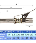 OKYOUK grease gun coupler, silver metal with spring and lever, fits 1/8 NPT manual/electric grease guns