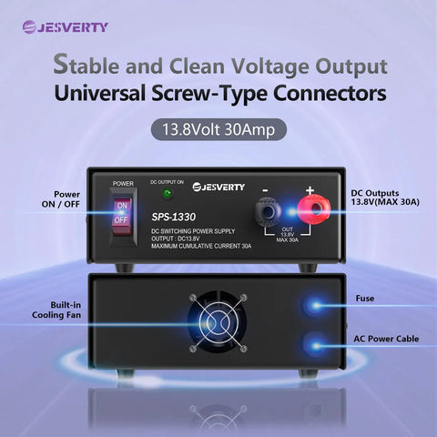 Universal Compact Benchtop Power Supply For CB, HAM And Amateur Radios, 30 Amp Regulated AC To DC Converter With 13.8V Fixed Output, Screw Terminal Connections, Cooling Fan, Ideal For Your Home Lab