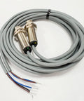 Ultra Compact Photoelectric Switch With Laser Beam, Through-Beam Reflective Optical Sensor, M12, 0-50M Range, NPN NO, 3-Wire DC12-24V, 650nm Laser, Tiny Footprint, 5ms Fast Response gray cable with two M12 sensors