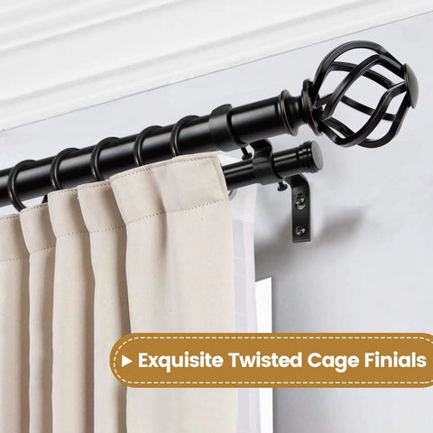Small Size End Cap Replacement Finials Set Of 2 Black For Curtain Rods Easy Install For Standard Three Quarter Inch Rods With 0.47 Inch Screws Durable Metal Finish, black cage finial on curtain rod