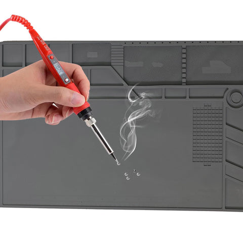 Extra Large Silicone Soldering Mat 21.6 By 13.8 Inches, Heat Resistant Up To 932 Degrees Fahrenheit, workbench with soldering iron