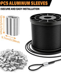 Black Vinyl Coated Cable, 304 Stainless Steel Wire Rope 1/16 In Overmolded To 3/32 In with 50 aluminum sleeves and spool