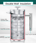 Premium French Press Coffee Maker With Built In Measurement Marks For Smooth Daily Brews Made From Safe Non Toxic Materials In Sleek Silver showcasing double wall insulation and stainless steel.