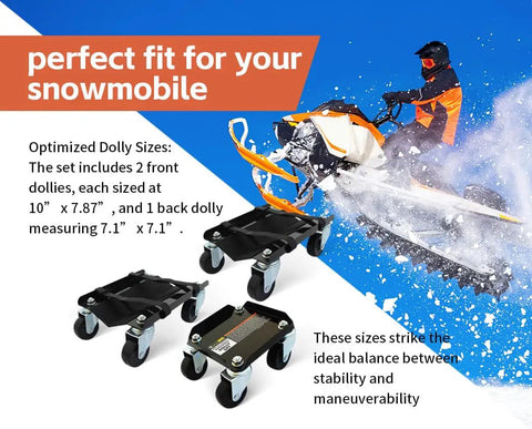 Image of Snowmobile Moving Dolly Set With 1500 Lb Load Capacity V Slide Anti Slip Rubber Pads Straps For Secure Attachment To Skis