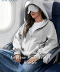 Unisex Travel Hoodie With Built In Eye Mask In Airplane Mode For Naps On The Fly Cozy Zip Up Fleece Jacket Oversized Comfort