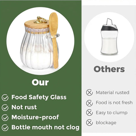 Refillable Sugar Jar With Bamboo Lid And Spoon, 15 Oz Glass Canister For Coffee Bar Decor, comparing safety to rusted containers