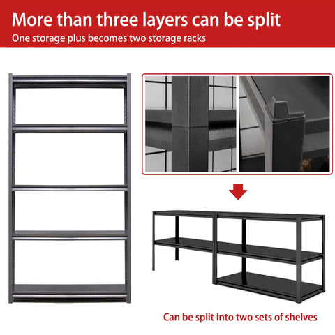 Heavy Duty 72 Inch 5 Tier Metal Storage Shelves Built Like A Tank Adjustable Garage Shelving showing split option into two racks.