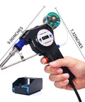 Hand holding Industrial Automatic Soldering Gun Kit with Digital Display, 9.06 x 7.32 inches, includes 80g solder wire for precision electronics repairs