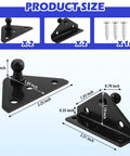 Front and side views of black ball-stud mounting brackets set, 4 pieces (2 flat, 2 angled) with 16 screws for struts.