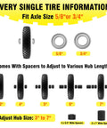 Amazon 16-inch solid wheelbarrow tire with 5/8 in and 3/4 in bearings; includes spacers for 3-7 in hub lengths.