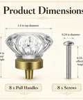 Slick 1.38 Inch Flower Shape Crystal Cabinet Knobs With Heavy Duty Solid Brass Base dimensions illustration with measurements.
