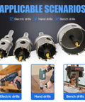 Heavy Duty Carbide Hole Saw Kit For Metal, 14 Piece Set With Titanium Plated Pilot Centers And L Wrenches, electric, hand, bench drills.