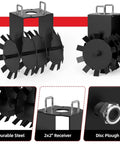 Two Piece ATV Disc Plow Harrow Set For Tractor Attachments, showing steel construction and adjustable angles, for soil loosening
