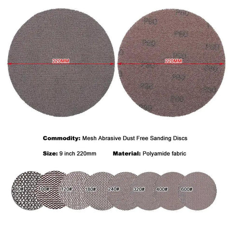 Grab These 10 Pro Mesh Sanding Discs For Dust Free Grindin' Jobs. 9 Inch Multi Grit Sanding Discs in varying grits for smooth finishes.