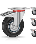 Smooth Gliding Heavy Duty Caster Wheels, 200mm Tpr Rubber Furniture Movers With Foot Brake Options, showcasing a close-up of swivel caster with black rubber wheel.