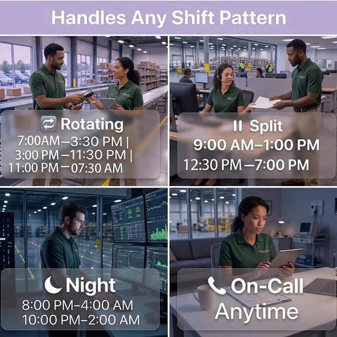 Image showing shift patterns options for the Boss Approved App Synced Fingerprint Time Clock with user interaction.
