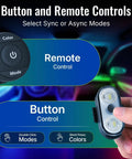 Wireless Interior Ambient LED Light Kit For Cars, 2 Pack With Button And Remote features controls for sync and async modes