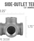 Half Inch Side Outlet Tee Fitting Set For One Half Inch Pipes, Black Malleable Iron Pipe Decor Cast Iron Nipples And Fittings, Eight Pack