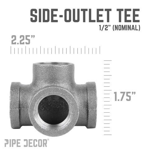 Half Inch Side Outlet Tee Fitting Set For One Half Inch Pipes, Black Malleable Iron Pipe Decor Cast Iron Nipples And Fittings, Eight Pack