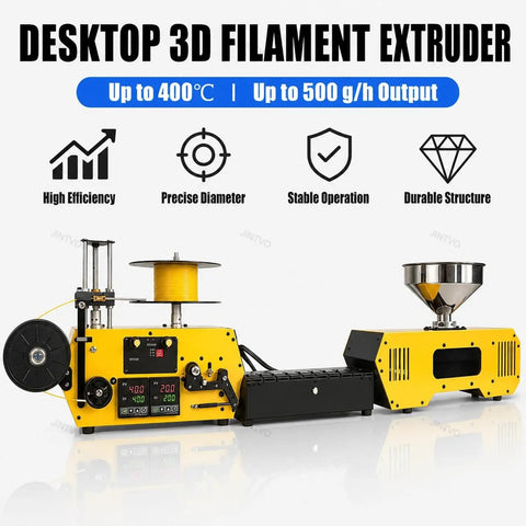 High Speed Coil Winding Machine And Naturally Slick Desktop 3D Printer Filament Extruder For PA CF Thermoplastic Pellets showcasing control panel and spool.