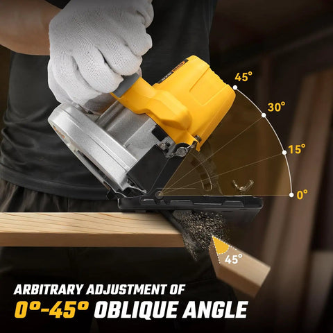 Heavy Duty Workhorse 7 Inch Brushless Cordless Circular Saw with adjustable bevel angle for precise cuts on wood