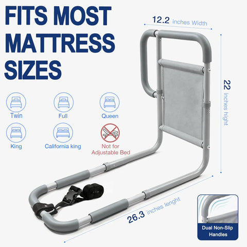 Go-To Senior Bed Rail System With Non Slip Ergonomic Handle And Storage Pocket, ASTM F3186-17 Certified dimensions