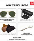 RB3025 Pilot Shape Non-Polarized Sunglasses For Men And Women With G-15 Green Lens, includes official eyewear kit and accessories
