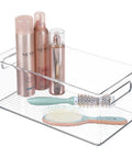 Clear deep plastic storage organizer bin for bath and shower with shampoo, vitamins, med supplies, beauty tools 2 pack.