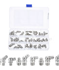 36-Piece Nickel-Plated Steel Grease Fittings Kit With Straight And Angled Nipples 1/4-28, 5/16-24, 3/8-24 Threads in case