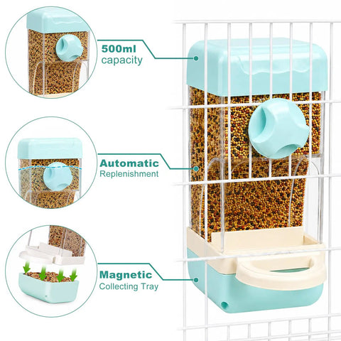 Top Tier Bird Water And Food Dispenser Set With Snap On Magnetic Tray and Drip Free Design For Parakeets Cockatiels And Lovebirds Zero Stress Maintenance, 500ml capacity.