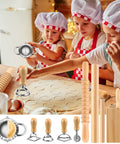 Children using 9 Piece Gnocchi And Pasta Making Set With Gnocchi Board, Pasta Cutter, Ravioli Stamp, Rolling Pin, Dumpling Makers And Noodle Tools
