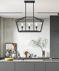 Farmhouse Linear Pendant Light Fixture For Kitchen Island Black 3 Light Cage Design over modern kitchen counter