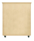 Back view of Top Tier Storage Cabinet For Makerspaces And Classrooms 50X24X53 Light Wood Finish With Chemical Resistant Top.