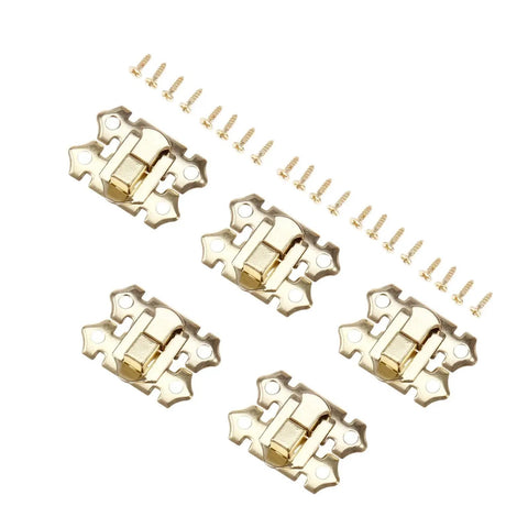 Gold Decorative Hasp Lock Set, 10 Pcs Keyed Latch Clasps visible with screws included, retro design, size 33x25mm.
