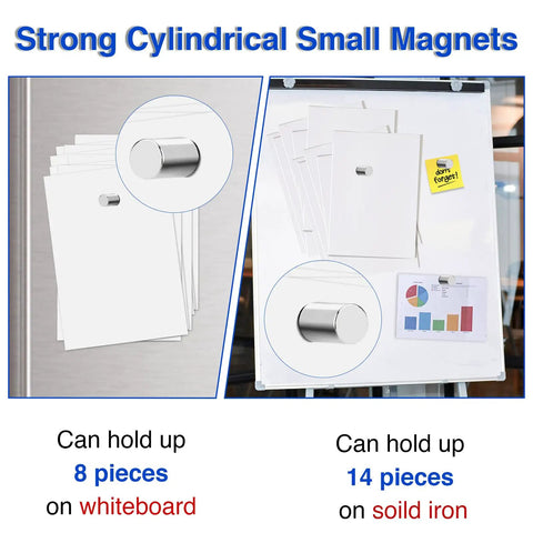 Ten Pack Powerful Cylinder Magnets For Crafts And Do It Yourself Projects Small yet Mighty Rod Magnets on whiteboard and iron