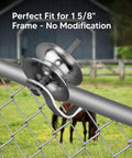 Image of Two Pack Five Inch Sliding Gate Rollers With Galvanized Steel Wheel For One And Five Eighths Inch Pipe Track Outdoor Rustproof Smooth And Quiet For Fence Gate Or Yard Sliding Doors Easy Three Minute Installation For DIY Novices attached to a chain link fence.