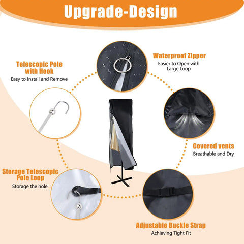 Heavy Duty Waterproof Patio Umbrella Cover For 13 To 15 Ft Double Sided Market Umbrellas 70 Inch Tall 420D Oxford Features