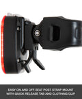 Lumina Micro 900 Front Bike Light And Vmax Plus 150 Rear Light USB Rechargeable Combo Pack showing rear light strap mount