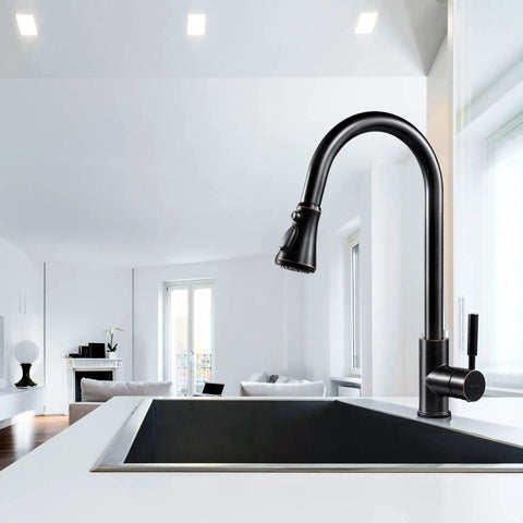 Oil Rubbed Bronze Pull Down Kitchen Faucet With Sprayer And Aquablade Sweep, High Arc Design, Three Working Modes, Modern Kitchen