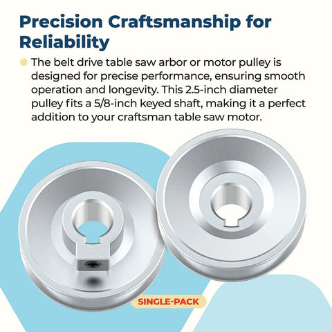 Two And A Half Inch Table Saw Pulley With Keys For Five Eighth Inch Keyed Shaft Fits Ten Inch Contractor Saw Durable Beefy Belt Drive Upgrade For Smooth Precision And Long Life Ready To Install, silver metal pulley pair