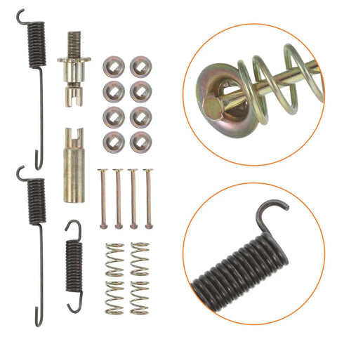 Heavy Duty Brake Pad Hardware Kit with Return Spring Tool For Wheel Loader And Big Truck Drum Brakes Keeps Your Rig Safe On Rough Jobs With Precision Adjusting Screws Perfect For Construction Crews; zinc-plated springs and screws