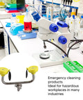 Wall Mounted Eyewash Station With Aerated Spray shown in a lab with microscope and equipment, 304 Stainless Steel and ABS