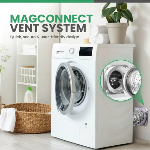 Magnetic Dryer Vent Connector Kit with 4 Inch Hose and Magnetic Coupling Aluminum Duct installed on dryer.